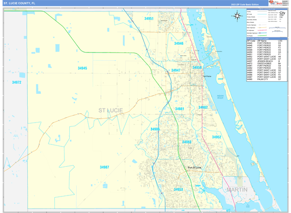 St. Lucie County, FL Carrier Route Wall Map